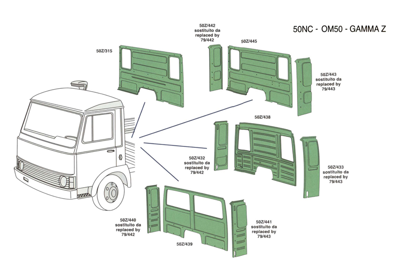 Ricambi cabina Iveco 50NC OM50 Gamma 2