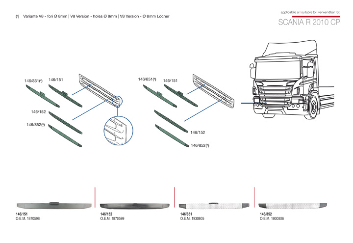 Interior Scania Pair Of Mirror Polished Stainless Steel Upper Grille ...